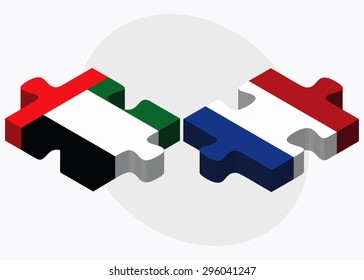 Vector Image - United Arab Emirates and Netherlands Flags in puzzle isolated on white background