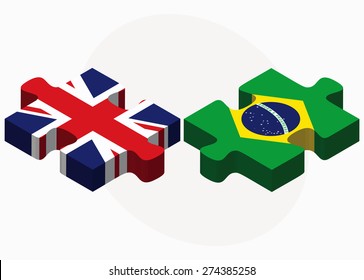 Vector Image - United Kingdom and Brazil Flags in puzzle isolated on white background

