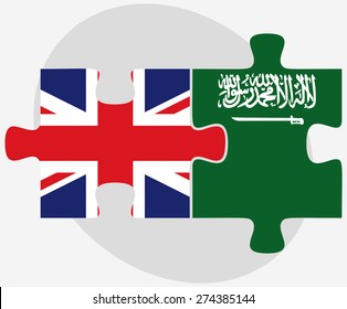 Vector Image - United Kingdom and Saudi Arabia Flags in puzzle isolated on white background