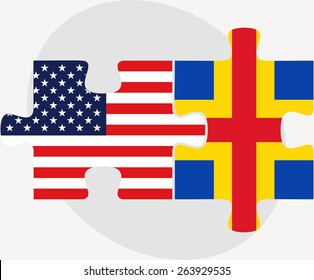 Vector Image - USA and Aaland Islands Flags in puzzle isolated on white background 
