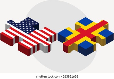 Vector Image - USA and Aaland Islands Flags in puzzle isolated on white background 