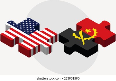 Vector Image - USA and Angola Flags in puzzle  isolated on white background 