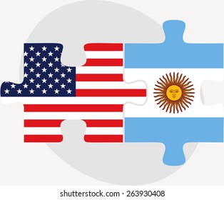 Vector Image - USA and Argentina Flags in puzzle  isolated on white background 
