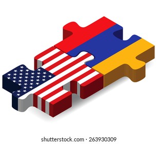 Vector Image - USA and Armenia Flags in puzzle  isolated on white background 