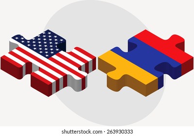 Vector Image - USA and Armenia Flags in puzzle  isolated on white background 