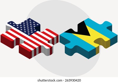 Vector Image - USA and Bahamas Flags in puzzle  isolated on white background 