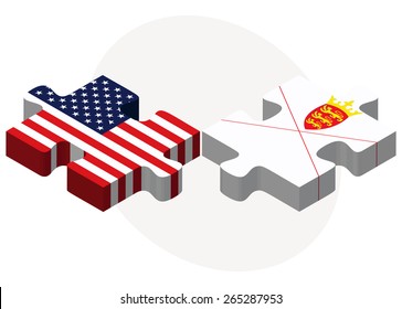 Vector Image - USA and Bailiwick of Jersey Flags in puzzle  isolated on white background 
