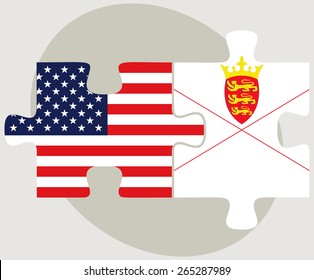 Vector Image - USA and Bailiwick of Jersey Flags in puzzle  isolated on white background 