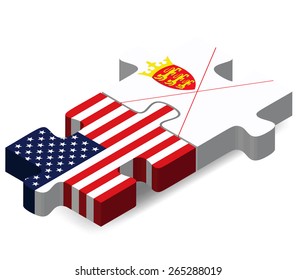 Vector Image - USA and Bailiwick of Jersey Flags in puzzle  isolated on white background 