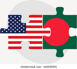 Vector Image - USA and Bangladesh Flags in puzzle  isolated on white background 