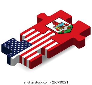 Vector Image - USA and Bermuda Flags in puzzle  isolated on white background 