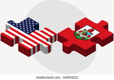 Vector Image - USA and Bermuda Flags in puzzle  isolated on white background 