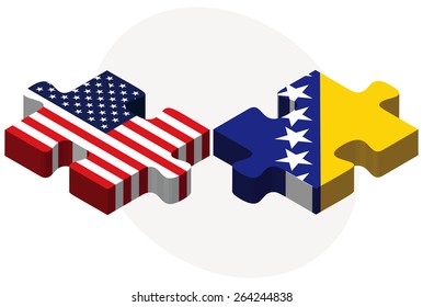 Vector Image - USA and Bosnia and Herzegovina Flags in puzzle  isolated on white background 