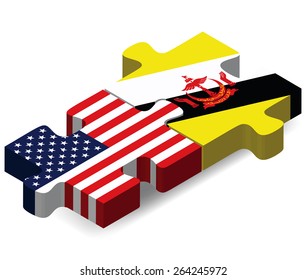 Vector Image - USA and Brunei Darussalam Flags in puzzle  isolated on white background 