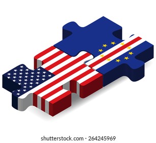 Vector Image - USA and Cabo Verde Flags in puzzle  isolated on white background 