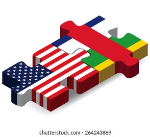 Vector Image - USA and Central African Republic Flags in puzzle  isolated on white background 