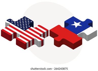 Vector Image - USA and Chile Flags in puzzle  isolated on white background 