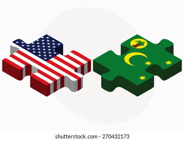 Vector Image - USA and Cocos (Keeling) Islands Flags in puzzle isolated on white background