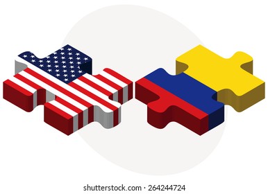 Vector Image - USA and Colombia Flags in puzzle  isolated on white background 