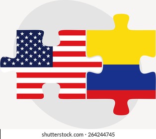 Vector Image - USA and Colombia Flags in puzzle  isolated on white background 