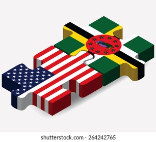 Vector Image - USA and Commonwealth of Dominica Flags in puzzle  isolated on white background 