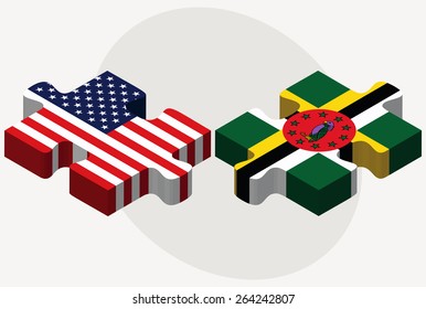 Vector Image - USA and Commonwealth of Dominica Flags in puzzle  isolated on white background 