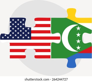 Vector Image - USA and Comoros Flags in puzzle  isolated on white background 