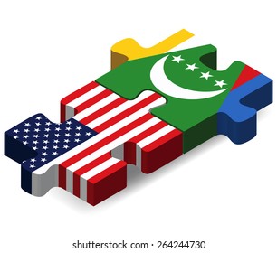 Vector Image - USA and Comoros Flags in puzzle  isolated on white background 