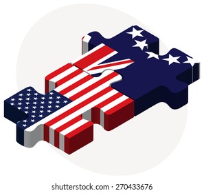 Vector Image - USA and Cook Islands Flags in puzzle isolated on white background