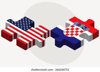 Vector Image - USA and Croatia Flags in puzzle  isolated on white background 