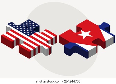 Vector Image - USA and Cuba Flags in puzzle  isolated on white background 