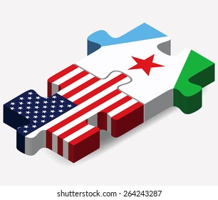 Vector Image - USA and Djibouti Flags in puzzle  isolated on white background 
