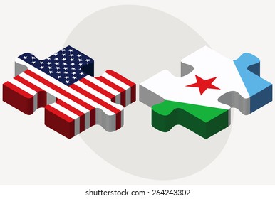 Vector Image - USA and Djibouti Flags in puzzle  isolated on white background 