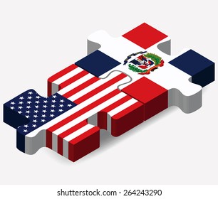 Vector Image - USA and Dominican Republic Flags in puzzle  isolated on white background 