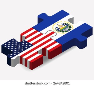 Vector Image - USA and El Salvador Flags in puzzle  isolated on white background 