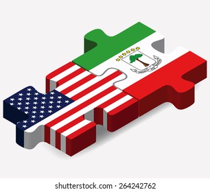 Vector Image - USA and Equatorial Guinea Flags in puzzle  isolated on white background 