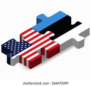 Vector Image - USA and Estonia Flags in puzzle  isolated on white background
