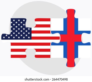 Vector Image - USA and Faroe Islands Flags in puzzle  isolated on white background