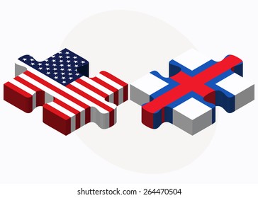 Vector Image - USA and Faroe Islands Flags in puzzle  isolated on white background
