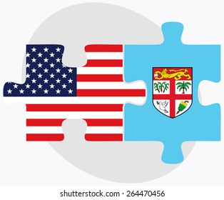 Vector Image - USA and Fiji Flags in puzzle  isolated on white background