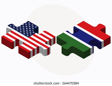 Vector Image - USA and Gambia Flags in puzzle  isolated on white background
