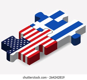 Vector Image - USA and Greece Flags in puzzle  isolated on white background 