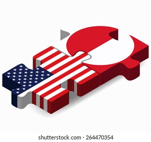 Vector Image - USA and Greenland Flags in puzzle  isolated on white background
