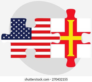 Vector Image - USA and Guernsey Flags in puzzle isolated on white background