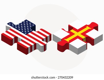 Vector Image - USA and Guernsey Flags in puzzle isolated on white background
