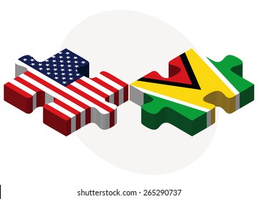 Vector Image - USA and Guyana Flags in puzzle  isolated on white background 