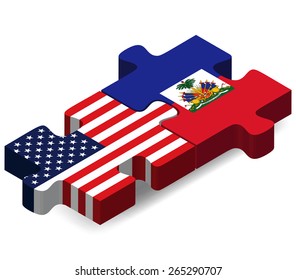 Vector Image - USA and Haiti Flags in puzzle  isolated on white background 