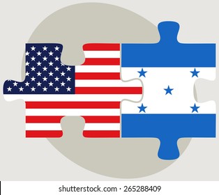 Vector Image - USA and Honduras Flags in puzzle  isolated on white background 
