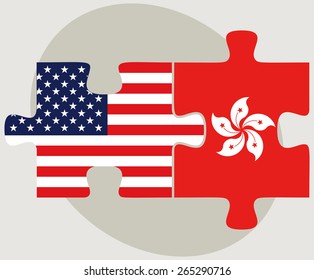 Vector Image - USA and Hong Kong SAR China Flags in puzzle  isolated on white background 