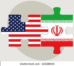 Vector Image - USA and Iran Flags in puzzle  isolated on white background 